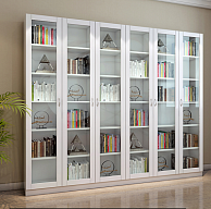 Шкаф книжный с распашными мдф дверями, фрезеровка, под книги со стеклом в библиотеку