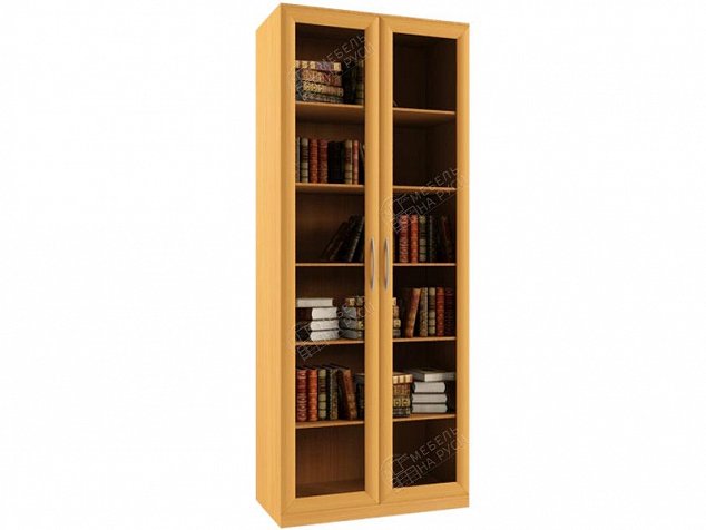 Шкаф книжный со стеклом двухдверный, распашные двери в рамке мдф, в библиотеку от 7 800 руб