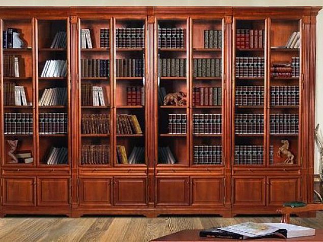 Шкаф книжный с распашными дверями, под книги со стеклом в библиотеку
