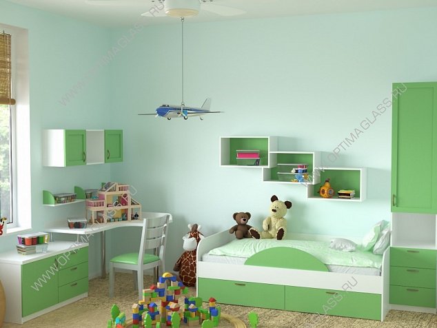 Детская комната с рабочим местом в зеленых тонах